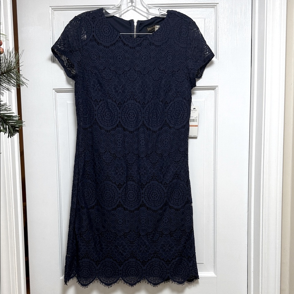 Laundry By Shelli Segal Dark Blue Lined Lace  Dress-2 -NWT